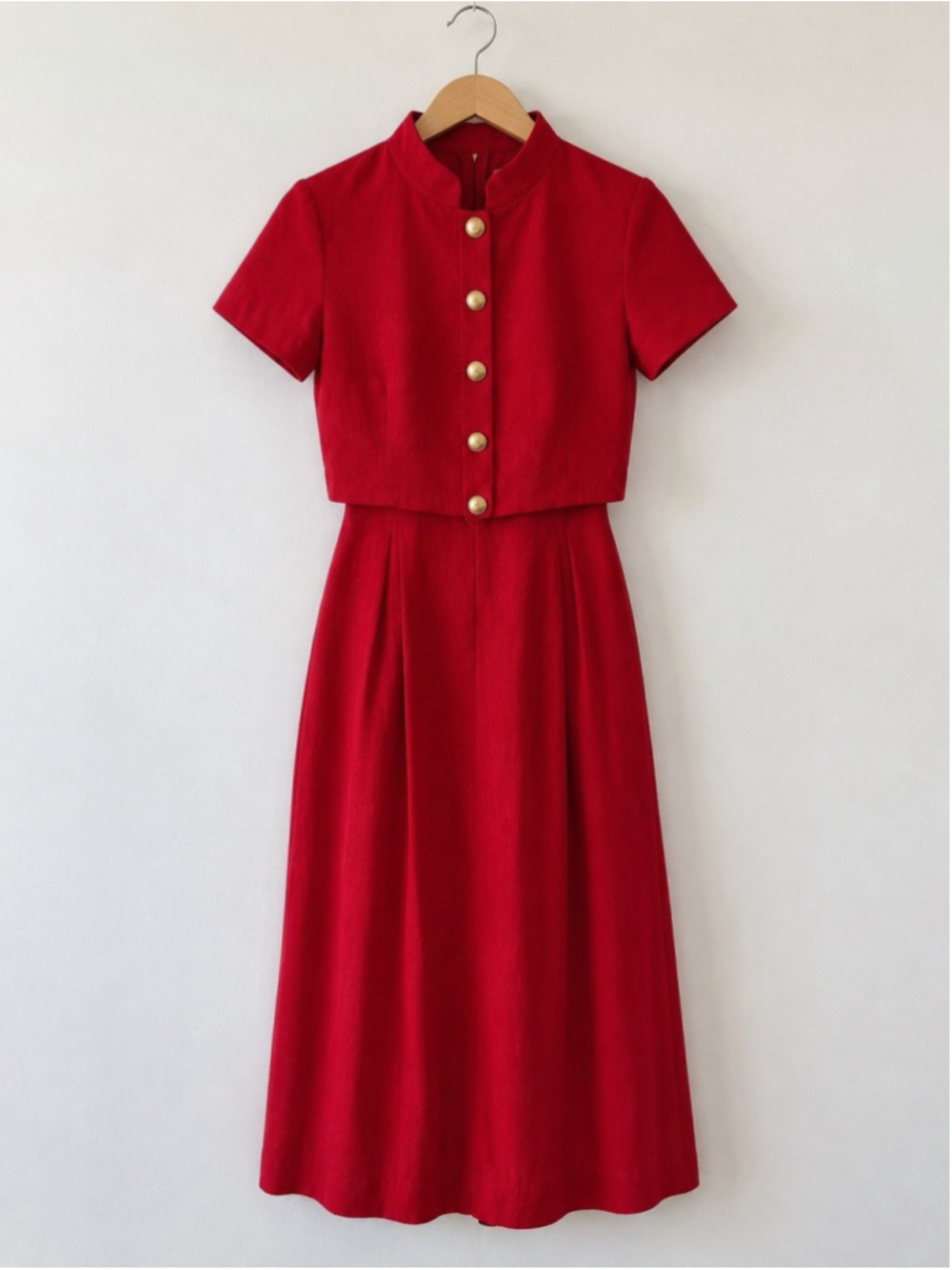 Vintage EXPO Red Gold Button Cape Sheath Dress Size 10 Small Fit